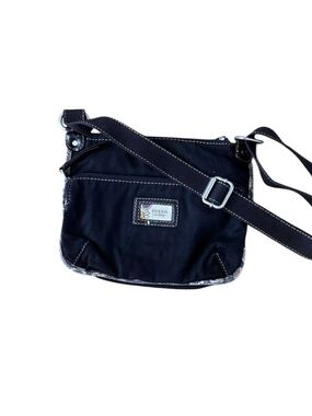 Vintage Y2K 2000's Black Fossil Canvas Crossbody Messenger Purse/Bag Floral